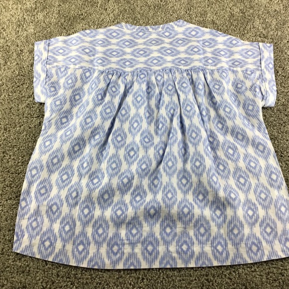 Splendid Womens St Tropez Blue White Ikat Print Linen Blouse Top Size S NWT - Picture 3 of 9